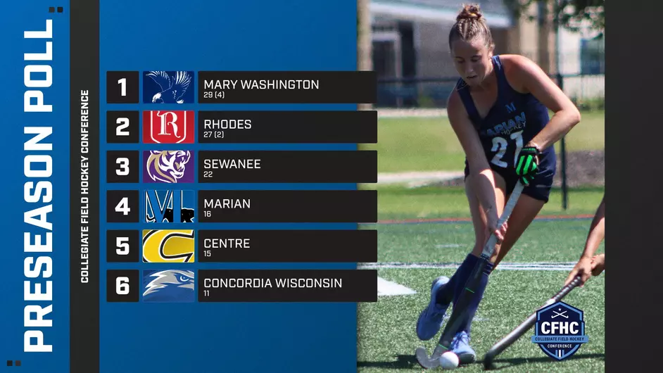 A woman playing college field hockey