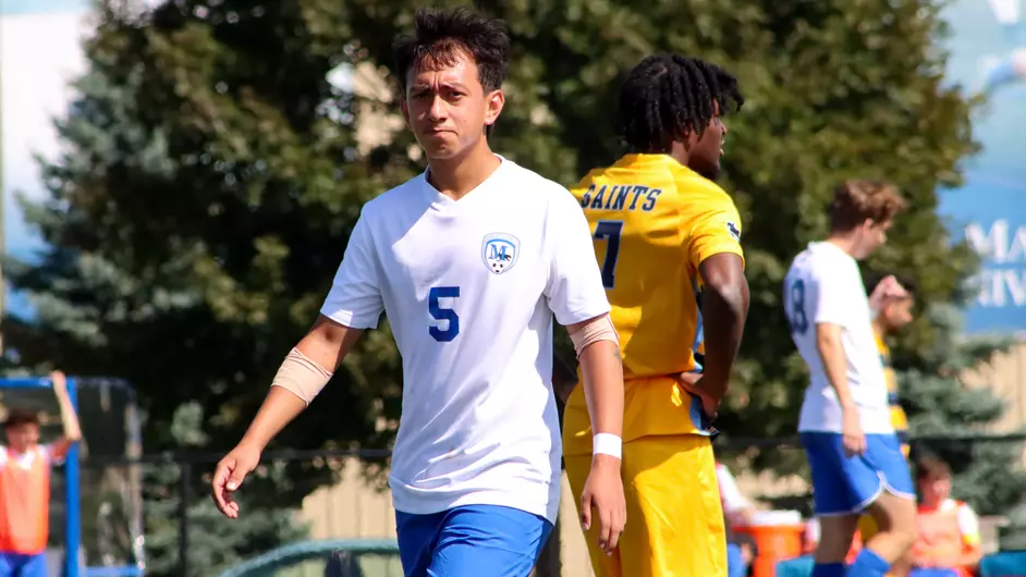 Men playing college soccer