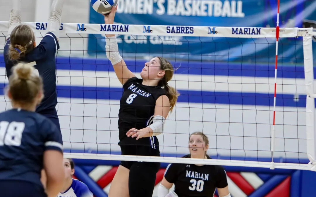Marian women’s volleyball dominates Knox to finish day one of Raider Invite