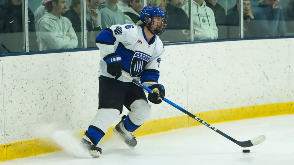 men playing college hockey