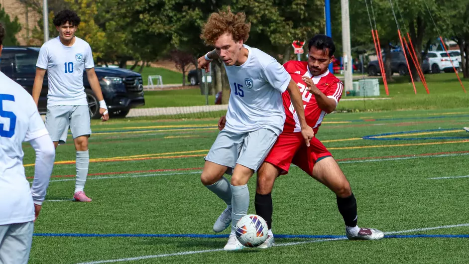 Men playing college soccer